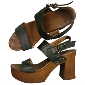 Musse & Cloud Leiza black Leather Platform Sandals Women's US 9 Made in Spain